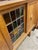 Tall Danish Scandinavian Oak Tall Cabinet or Sideboard. Original stained glass. 61w 18d 45h