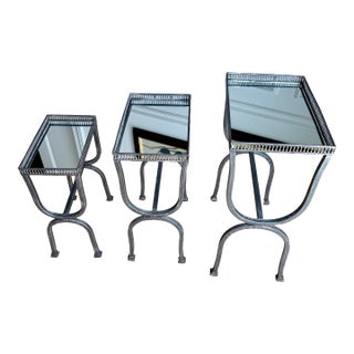 1960s French Mirror Top Nesting Tables – Set of 3 For Sale