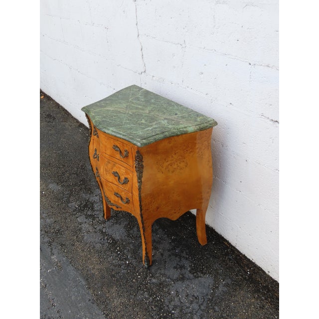French French Marble Top Bombay Serpentine Burlwood Commode Nightstand 6346 For Sale - Image 3 of 16