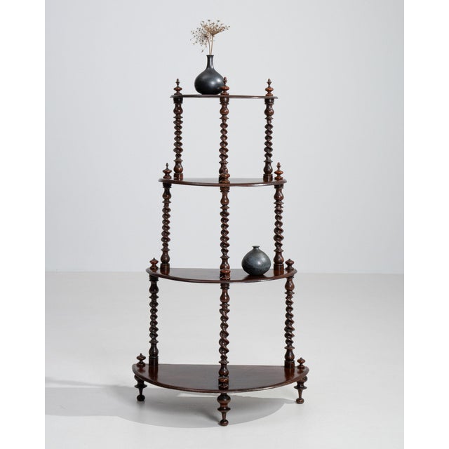 19th Century 19th Century United Kingdom Rich Walnut Brown Four-Tier Turned Walnut Ã‰tagÃ¨re For Sale - Image 5 of 11