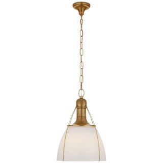 Chapman & Myers for Visual Comfort Signature Prestwick 18" Pendant in Antique-Burnished Brass with White Glass For Sale
