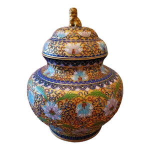 Vintage Hollywood Glamour Regency Chinese Enameled Foo Dog Urn