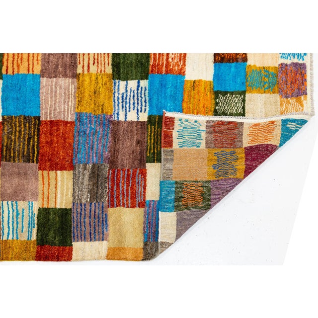 Abstract Modern Abstract Baluch Style Wool Rug - Vibrantly Colored Patchwork Checkerboard For Sale - Image 3 of 11