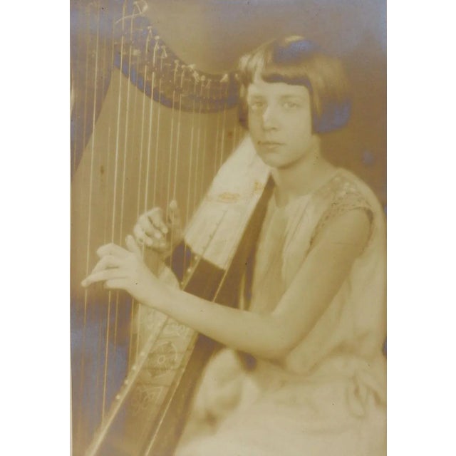Art Deco 1920's Girl Playing Harp Studio Photograph New York For Sale - Image 3 of 3