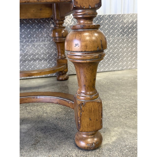 William and Mary Style Rustic Wood Glass Top Farmhouse Coffee Table For Sale - Image 4 of 10