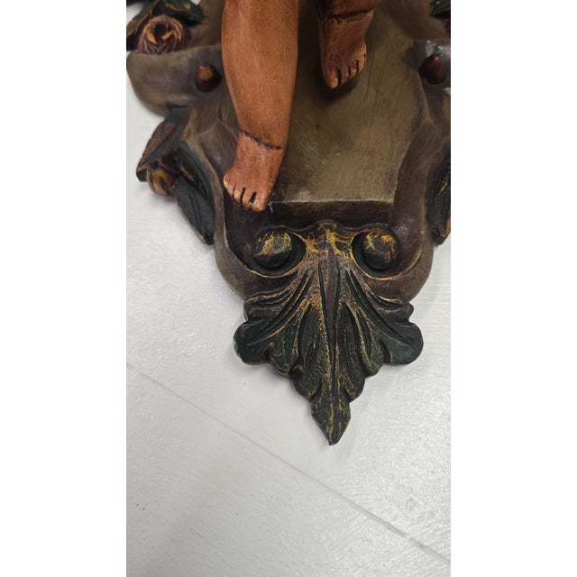 Vintage Italian Carved Wood Cherub Wall Sconces a Pair For Sale - Image 9 of 12