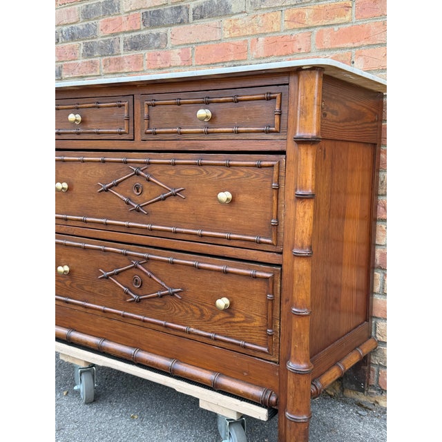 French Bamboo Chest of Drawers With Marble For Sale - Image 10 of 12
