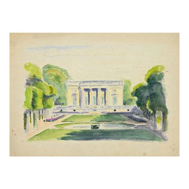Pierre Segogne, Palace in the Park, Ink and Watercolor, Early 20th Century For Sale