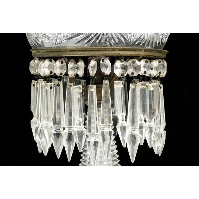 American Antique American Brilliant Period Cut Glass Mushroom Lamp With Crystal Prisms For Sale - Image 3 of 9