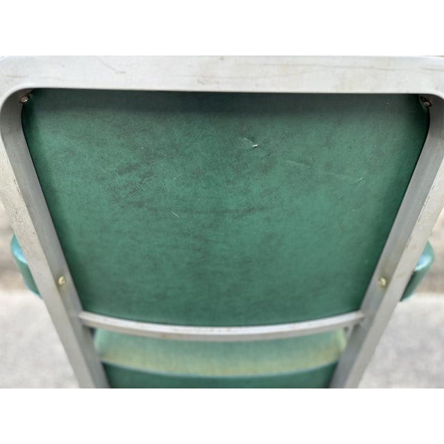 Steelcase Vintage Industrial Metal Office Chair With Green Upholstery For Sale - Image 4 of 14