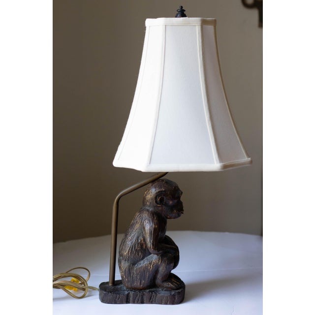 Mid-Century Modern Vintage Mid Century Monkey Figural Table Lamp – Whimsical Animal Lighting – Bell Shade For Sale - Image 3 of 9