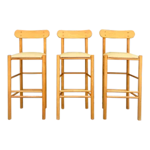 Danish Modern Bar Stools With Newly Upholstered Seat Cushions in the Style of Hans Wegner