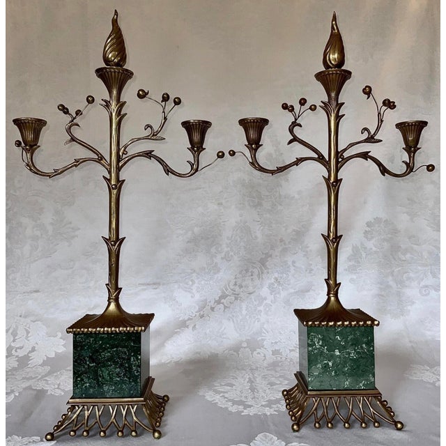 Traditional 1990s Chapman Regency Antique Brass & Marble Candelabras - a Pair For Sale - Image 3 of 11