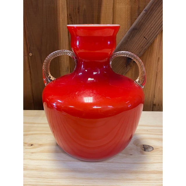 1960's Opalina Fiorentina Red Glass Vase, Made in Italy For Sale - Image 11 of 11