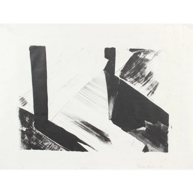 "Shadows" 1969 Stone Lithograph Minimal Abstract in Black and White For Sale