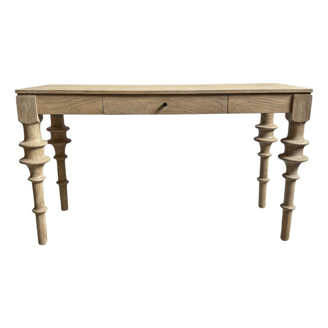 Sanded Oak Turned Leg Desk For Sale