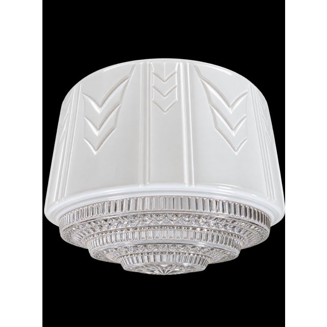 1930s Machine Age Art Deco Skyscraper Milk Glass Pendant Shade For Sale - Image 9 of 9