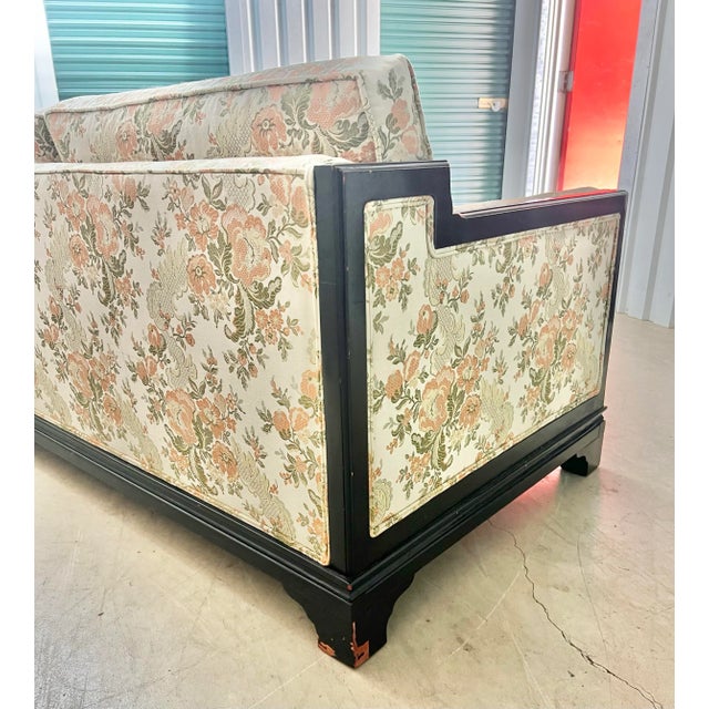 Late 20th Century Late 20th Century Tony Duquette Style Black Lacquer Chinoiserie Sofa by Key City For Sale - Image 5 of 12