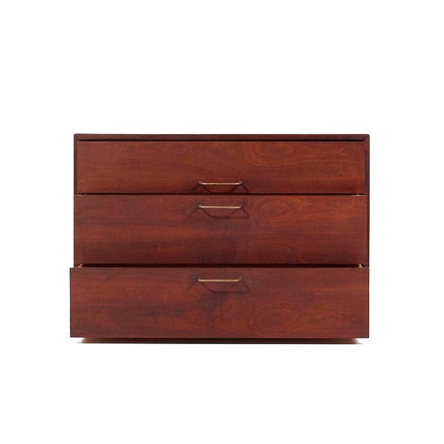 Jens Risom Mid Century Walnut and Brass Wall Mounted Cabinet Chest of Drawers For Sale In Chicago - Image 6 of 10