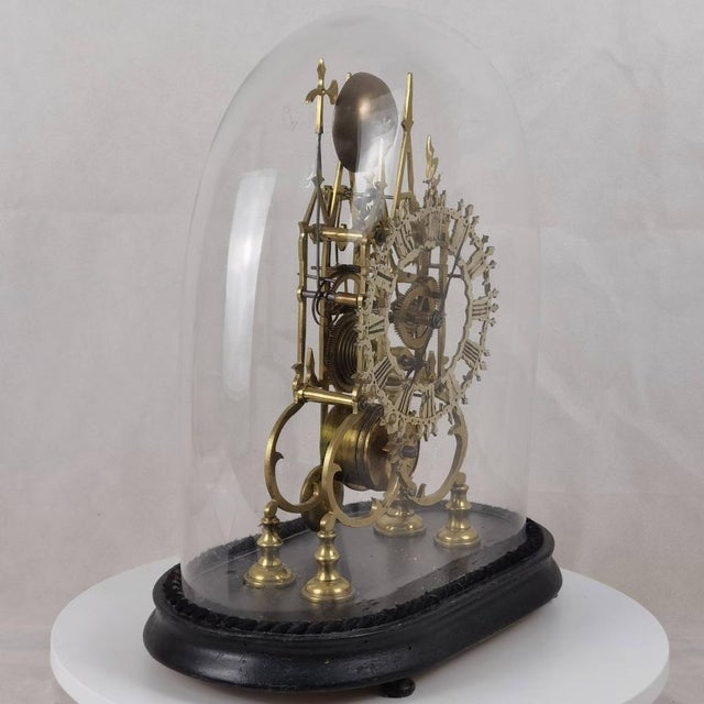 Antique English Skeleton Clock with Glass Dome, 1865 For Sale - Image 9 of 18