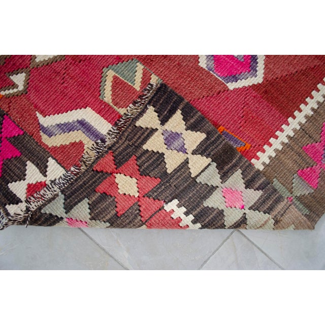 5x11 Turkish Rug, Handwoven Wool Kilim in Muted Red & Bright Orange, Eastern Anatolian Tribal Art, Rustic Farmhouse Decor For Sale - Image 11 of 16