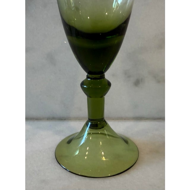 Vintage Handblown Green Wine Glasses - Set of 8 For Sale In Austin - Image 6 of 12