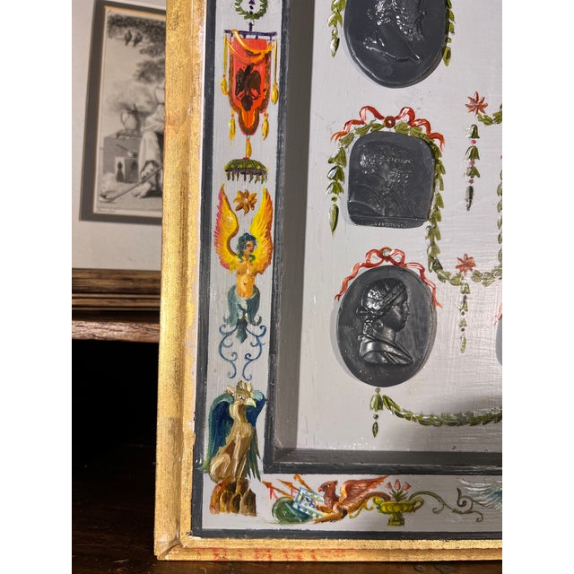 Late 20th Century Renaissance Revival Grotesche Painted Frame With Neoclassical Grand Tour Intaglios For Sale - Image 5 of 15