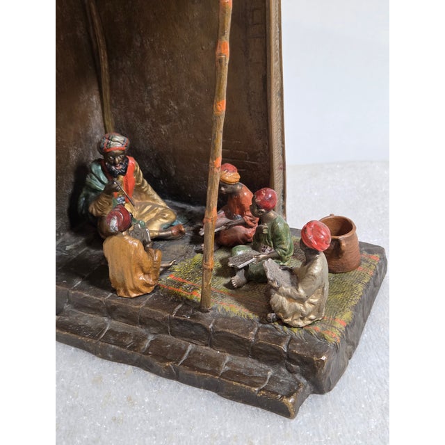Early 20th Century Original Orientalist Austrian/ Vienna Cold Painted Bronze Lamp of a Classroom For Sale - Image 9 of 18