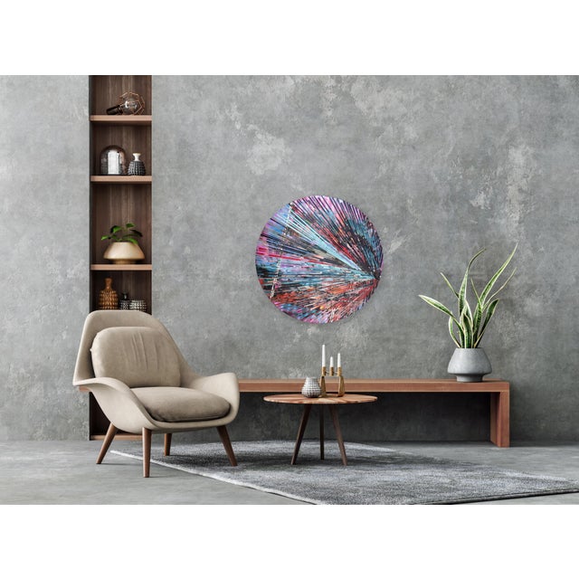 Blue Phoenix Rising - Original Round Contemporary Luxury Gucci Shopping Bags Collage Mixed Media Wall Art For Sale - Image 8 of 9