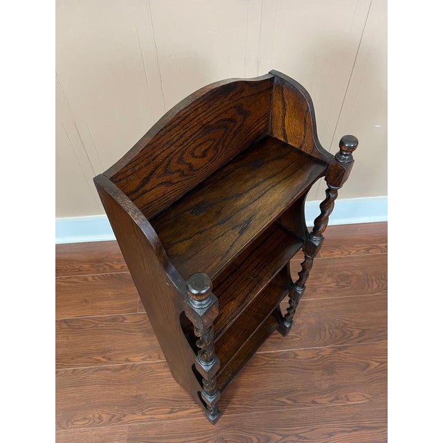 Petite Antique English Bookcase Bookshelf Barley Twist Tiger Oak Display C1920 For Sale - Image 11 of 18