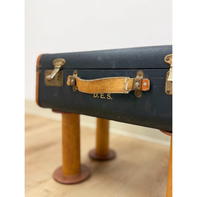 Vintage Leather Walking Suitcase Side Table With Legs Eclectic Accent, Rare For Sale - Image 4 of 11