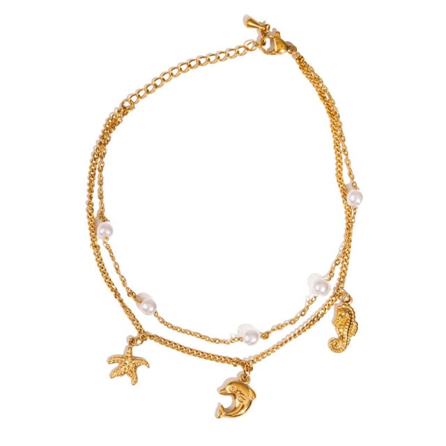 Early 21st Century Ocean Dreams Gold Double Chain Anklet For Sale - Image 5 of 5