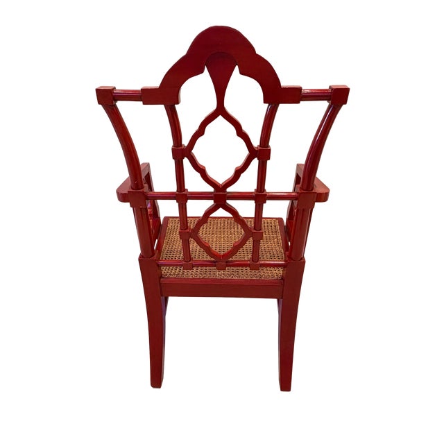 Red Chippendale Cane Seat Red Lacquer Armchair For Sale - Image 8 of 10