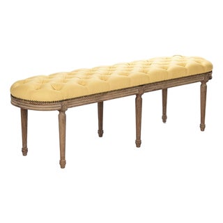 Michel Gold Tufted Bench - Yellow Linen / Limed Grey Oak Frame For Sale