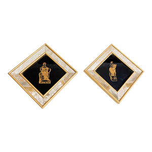 1960s Vintage Mid Century Illinois Moulding Co Greco Roman, Hollywood Regency Black & Gold Mirror Wall Plaques - Set of 2