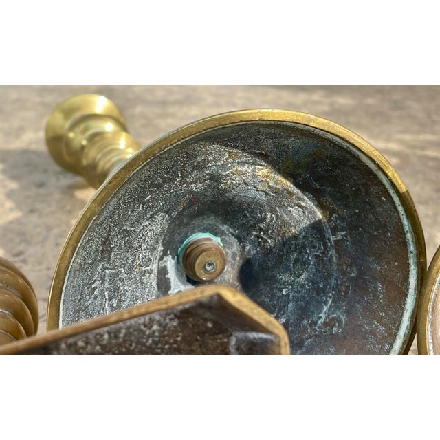Two Pr Brass Bell Metal 19th C Georgian Candlesticks Holders 10 3/4" Beehive 12" For Sale - Image 10 of 11