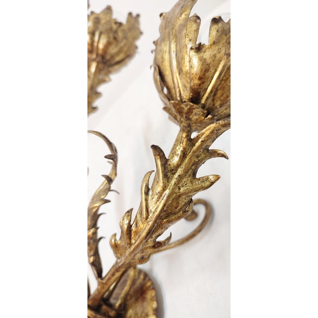 Wrought Iron Gold Leaf Wall Light. France, 1970s For Sale - Image 3 of 18