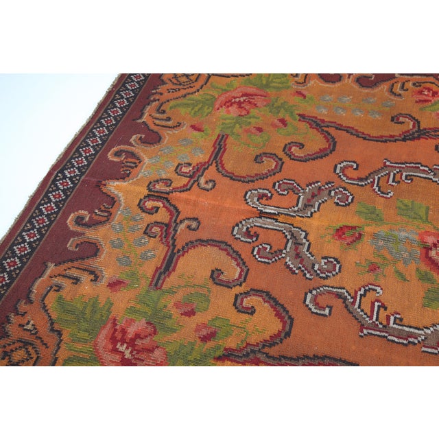 Handwoven Vintage Moldovan Kilim With Floral Medallions in Warm Terracotta & Rose -5' 11'' X 9' 5'' For Sale - Image 11 of 11