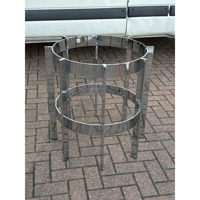 Chrome Table & Brown Leather & Chrome Pieff Chairs by Richard Young for Merrow, Set of 7 For Sale - Image 3 of 18