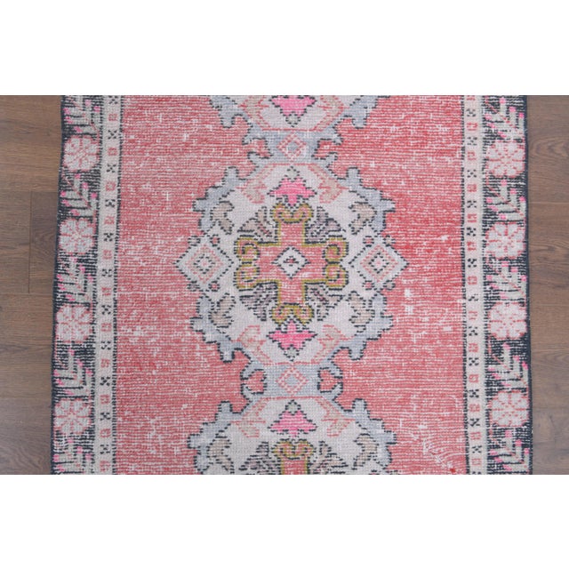 Textile Vintage Turkish Oushak Handmade Wool Cotton Pink Runner For Sale - Image 7 of 9