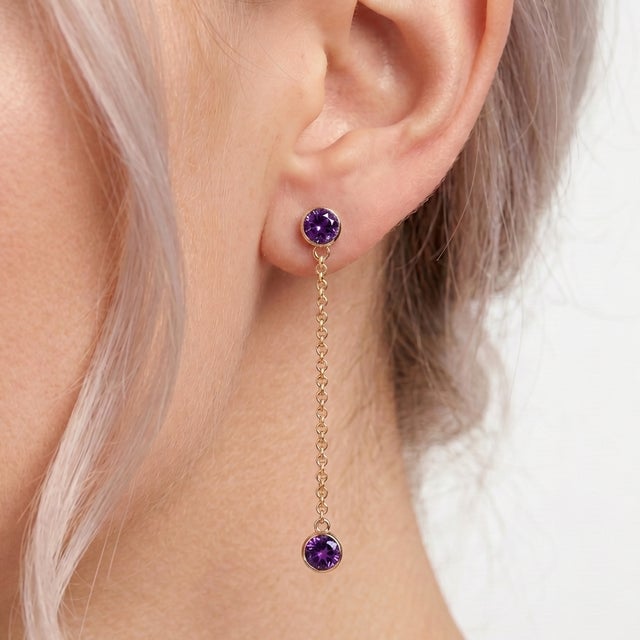 Not Yet Made - Made To Order Amethyst Drop Chain Earrings - Dainty Minimalist Dangle Earrings - A Pair For Sale - Image 5 of 5