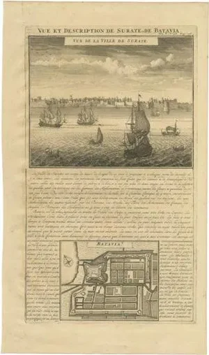 Surate and a Plan of Batavia in the Dutch East Indies, 1719, Paper