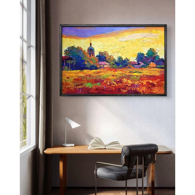 Post Impressionist Oil Painting Sunset Over the Village Boris Serdyuk For Sale - Image 3 of 7