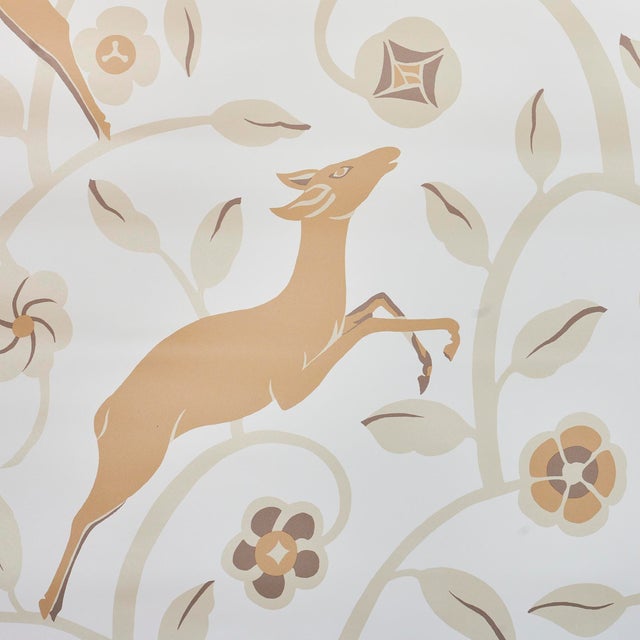 Schumacher Les Gazelles Au Bois Vinyl Wallpaper in Natural , Sample For Sale