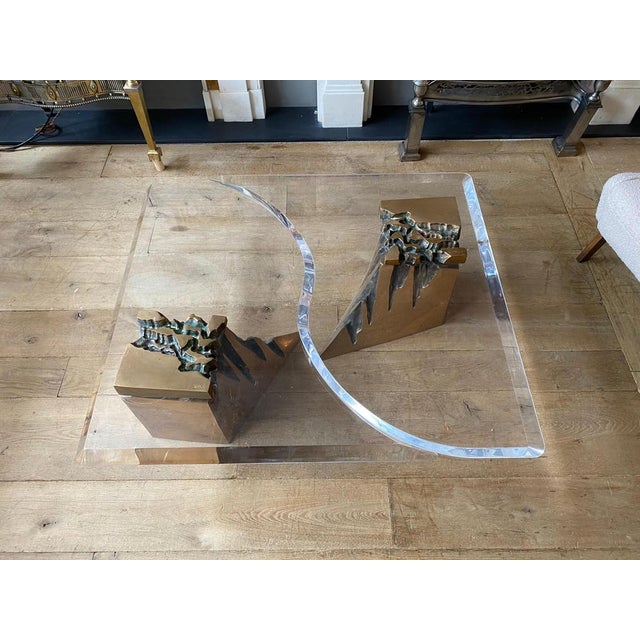 Large Coffee Table in Brass and Acrylic Glass, 1970s, Set of 2 For Sale - Image 17 of 18