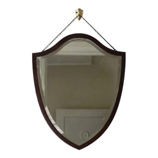 Beveled Shield Shaped Cherry Hepplewhite Mirror by Bombay Company 21” × 26” — Chain Hung - Ralph Lauren, British Colonial, Grandmillennial. See Pics! For Sale