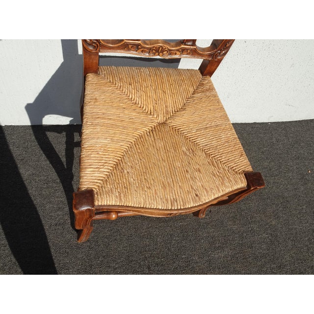 Wood Set of Six Vintage French Country Brown Rush Dining Chairs For Sale - Image 7 of 13