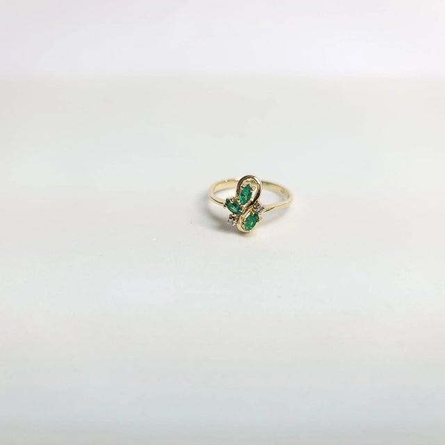 Marquise Emerald & Diamond Ring .29cttw 14k Yellow Gold, Size 4 For Sale - Image 4 of 5