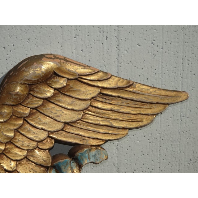 Plastic Vintage French Country Syroco Patriotic American Eagle Gold Wall Picture Plaque For Sale - Image 7 of 13