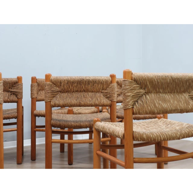 Vintage Chairs in Woven Straw and Wood by Charlotte Perriand, 1960s, Set of 8 For Sale - Image 10 of 17